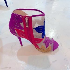 Jessica Simpson suede mesh peep toe booties